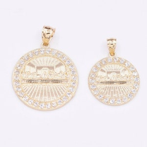 Round The Last Supper Textured CZ Charm Pendant Real 10K Yellow Gold