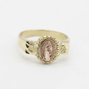 Baby Virgin Mary Lady Guadalupe Ring Real 10K Yellow Rose Gold Size 1