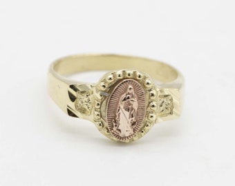 Baby Virgin Mary Lady Guadalupe Ring Real 10K Yellow Rose Gold Size 1