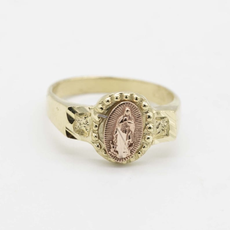 10k Tri-Color Gold Our Lady Of Guadalupe Ring – Polished, Size 7.5, Religious Catholic Jewelry - View #8