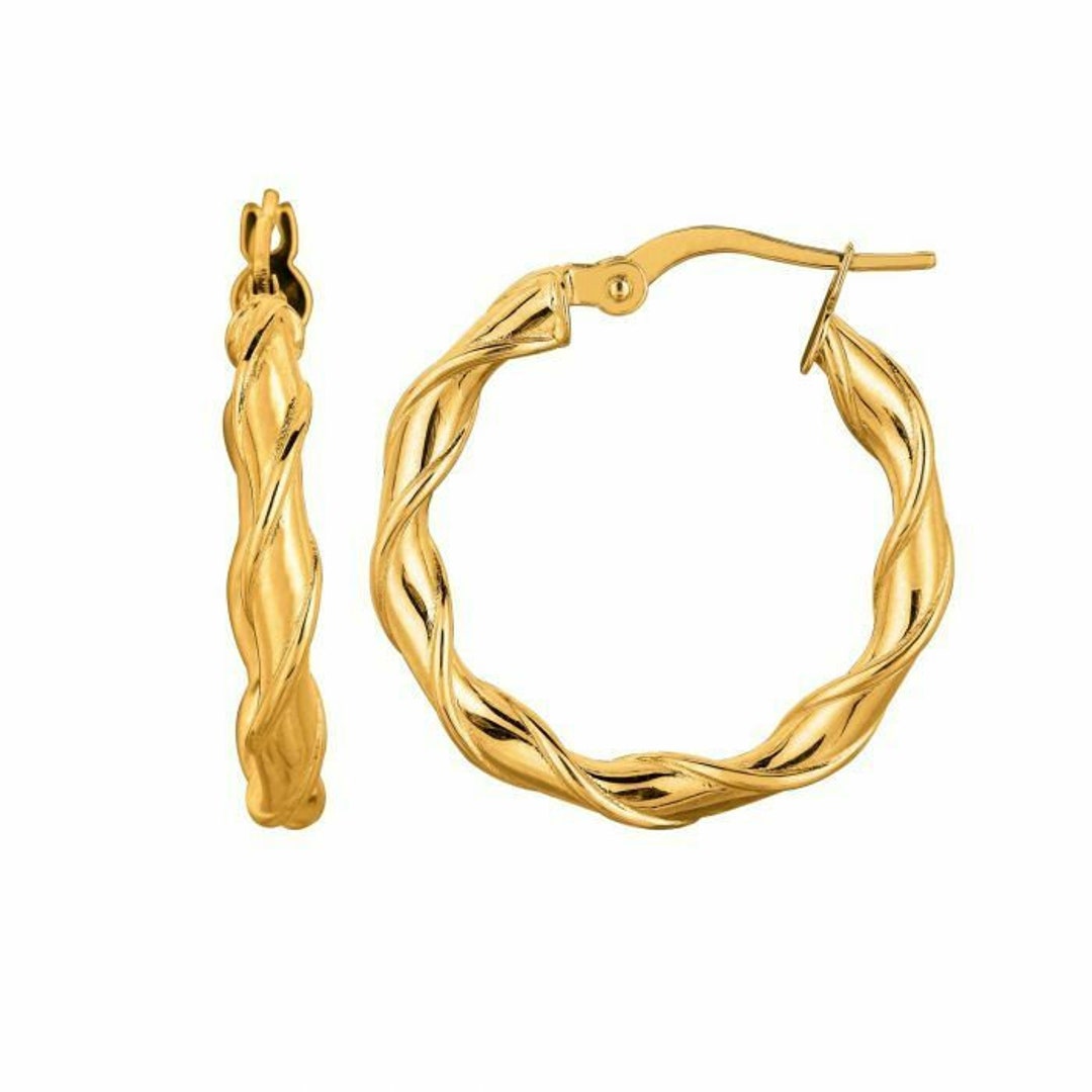 13/16インチ ツイスト フープ イヤリング 本物の 14K イエロー