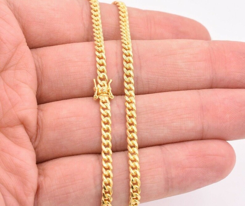 3.5mm Miami Cuban Chain Necklace Solid Yellow Gold Clad Silver Italy 925 image 6