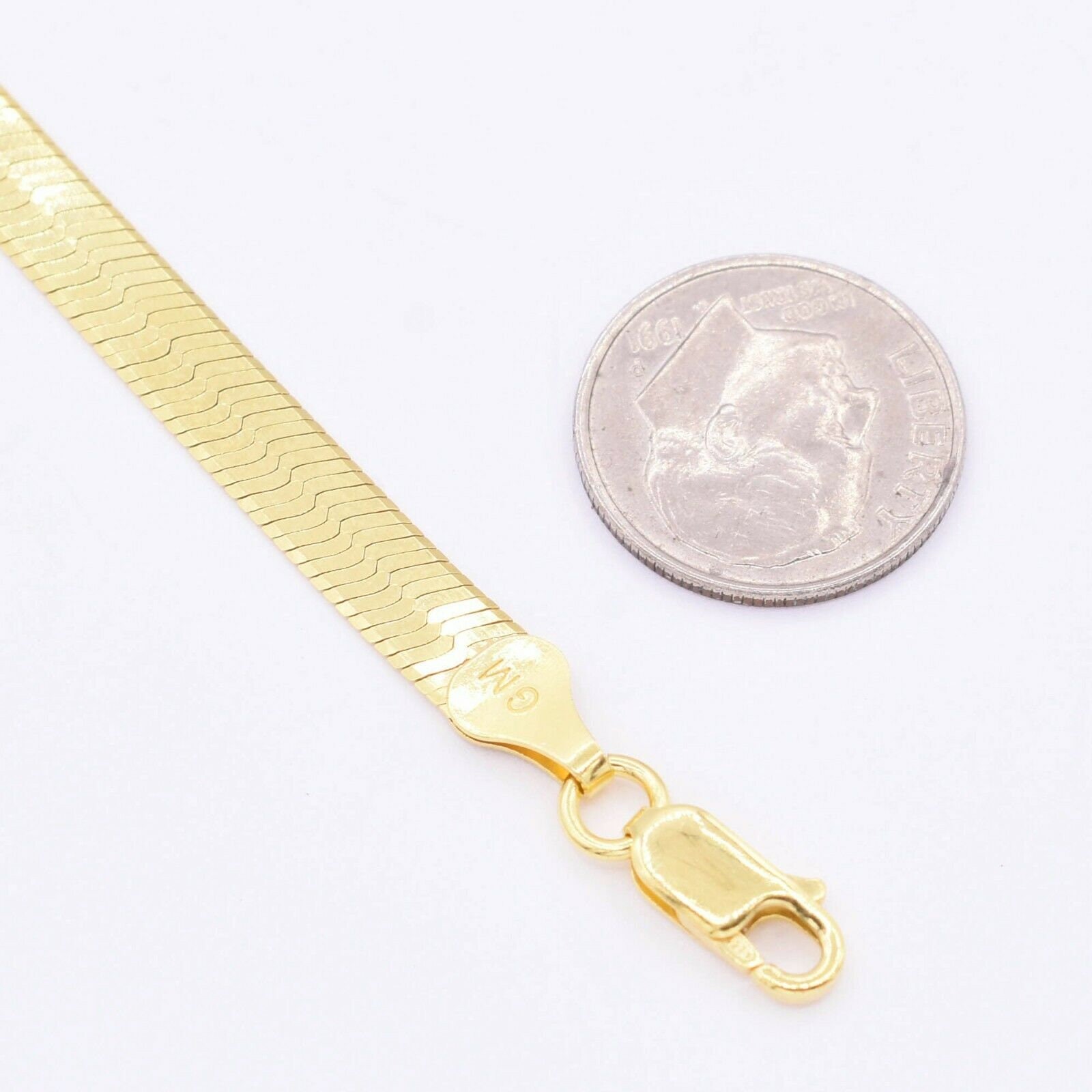 14k Yellow Gold 6 MM Flexible HERRINGBONE 7 Inch Chain Bracelet 5.5 Grams