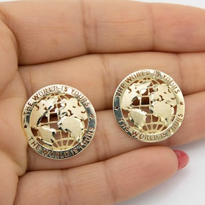 The World is Yours Stud Earrings Real Solid 10K Yellow Gold