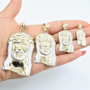 Textured Face of Jesus Pendant Real Solid 10K Yellow White Gold All Sizes