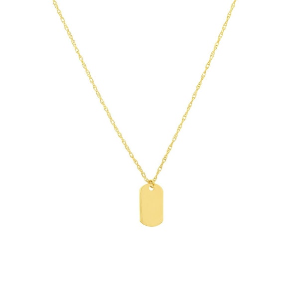 Mini Dog Tag Adjustable Rope Chain Necklace Real 14K Yellow Gold Up to 18"