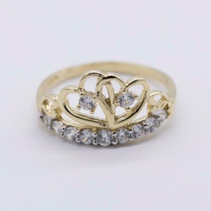Women&#39;s CZ Crown Ring Real 10K Yellow Gold Size 6.5
