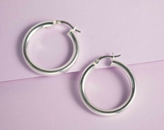 Orecchini A Cerchio In Argento Sterling 925, Tubo Tondo Da 4 Mm, Diametro 15-30 Mm, Finitura Lucida, Ipoallergenici