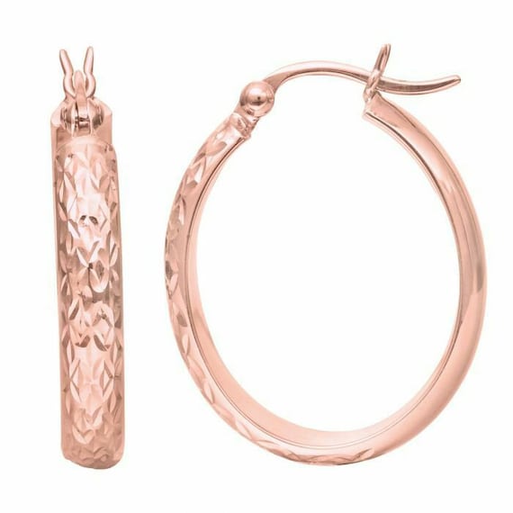 Orecchini A Cerchio Ovale In Oro Rosa 9kt Con Diamanti - Citerna - Eleganti E Vintage