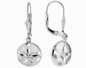 Boucles d’oreilles 3/8 » 32mm Sand Dollar Dangle Real Sterling Silver 925