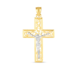 1 3/4&quot; Textured Crucifix Cross Pendant Real 14K Yellow White Gold