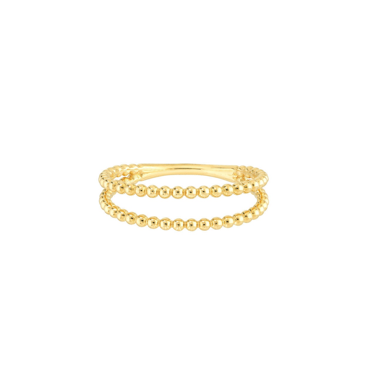 Double Beaded Wire Ring Real 14K Yellow Gold All Sizes