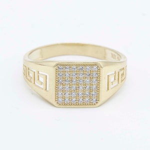 Greek Design CZ Ring Real 10K Yellow Gold All Sizes