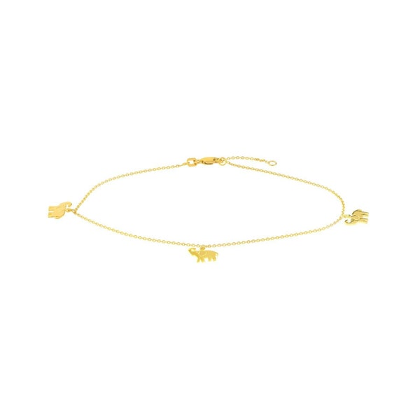 Adjustable Elephant Trio Dangle Anklet Chain REAL 14K Yellow Gold 10"