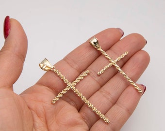 Reversible Rope Chain Cross Pendant 10K Yellow Gold