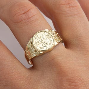 Solid 10K Gold Mexian 50 Pesos Centenario Nugget Signet Ring Yellow Gold