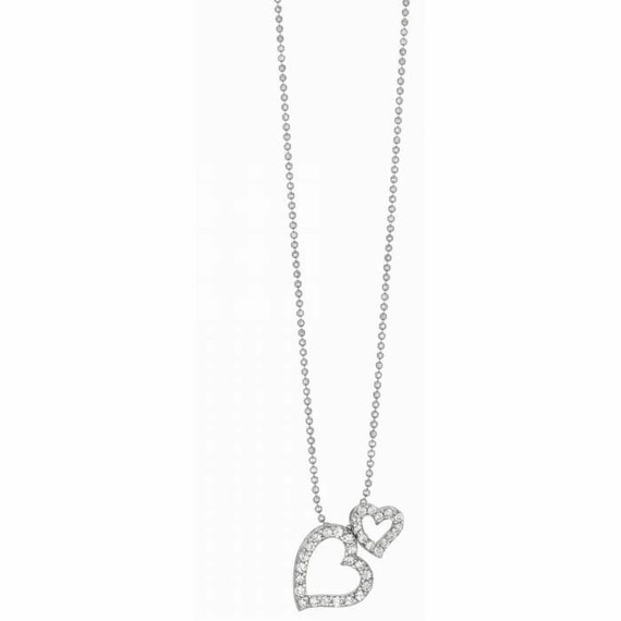 Sterling Silver Polished CZ Heart Necklace 18