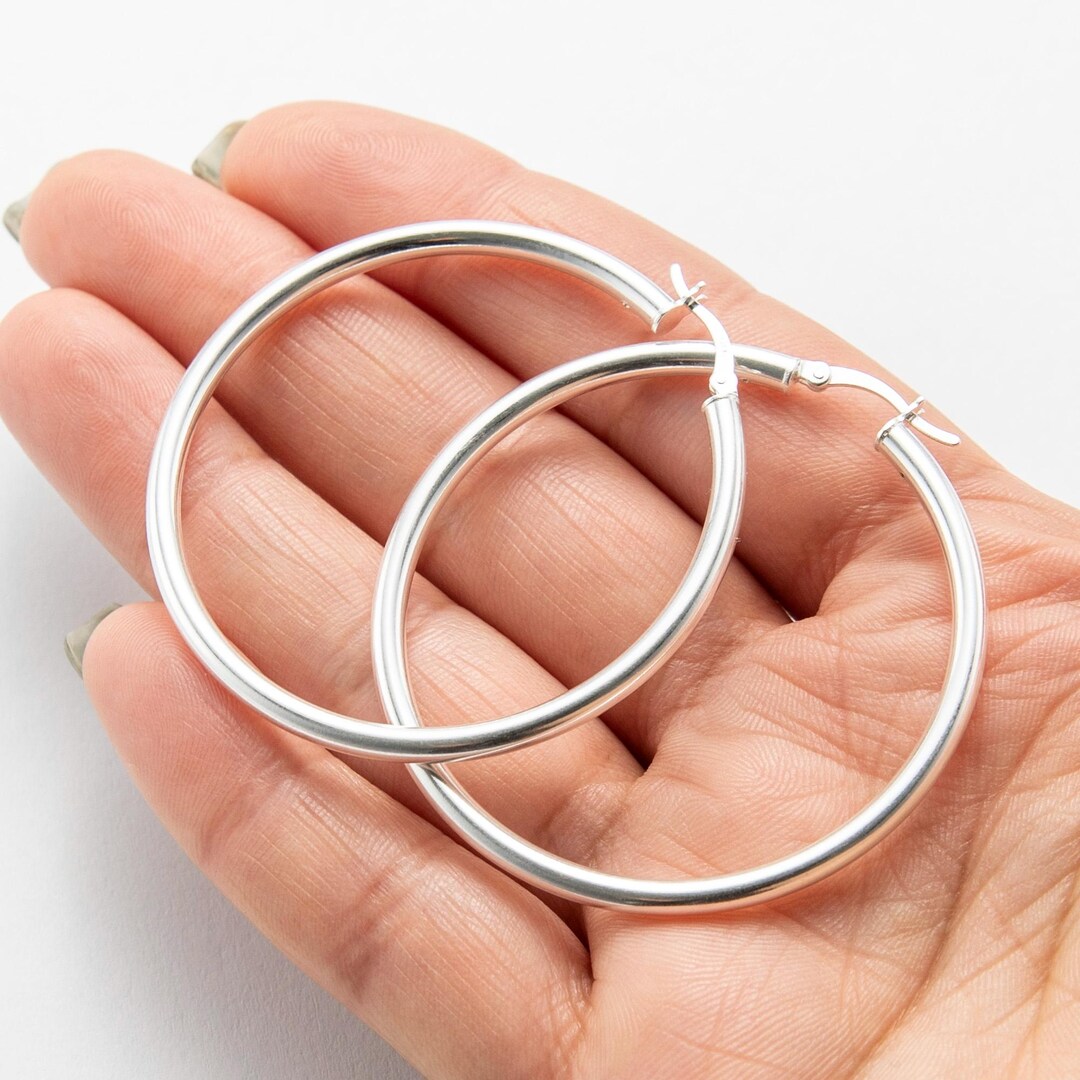 Statement Polished Hoop Earrings In Sterling Silver (3 X 67 Mm - Foto 12