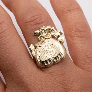 Anello porta soldi con taglio a diamante in vero oro giallo 10 carati