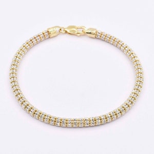 4.5mm Diamond Cut Ice Chain Link Bracelet Real 10K Yellow White Gold 8.5&quot;