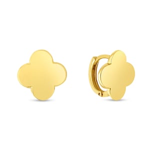1/4" Shiny Clover Stud Earrings Real 14K Yellow Gold