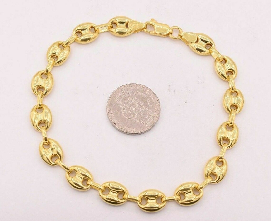 9mm Puffed Anchor Mariner Link Bracelet 14K Yellow Gold Clad Etsy Canada