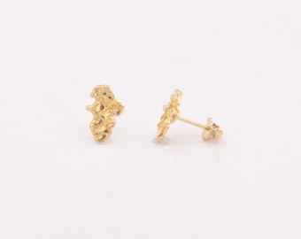 Small Nugget Diamond Cut Stud Earrings Real Solid 10K Yellow Gold GREAT GIFT