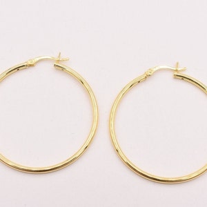 2mm X 40mm All Shiny Plain Hoop Earrings 14K Yellow Gold Clad Silver 925