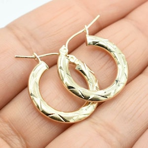 3/4&quot; Diamond Cut Hoop Earrings Real 10K Yellow Gold