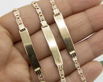 Baby Tri-Color Textured Valentino Mariner ID Bracelet Real 10K Tri-Color Gold