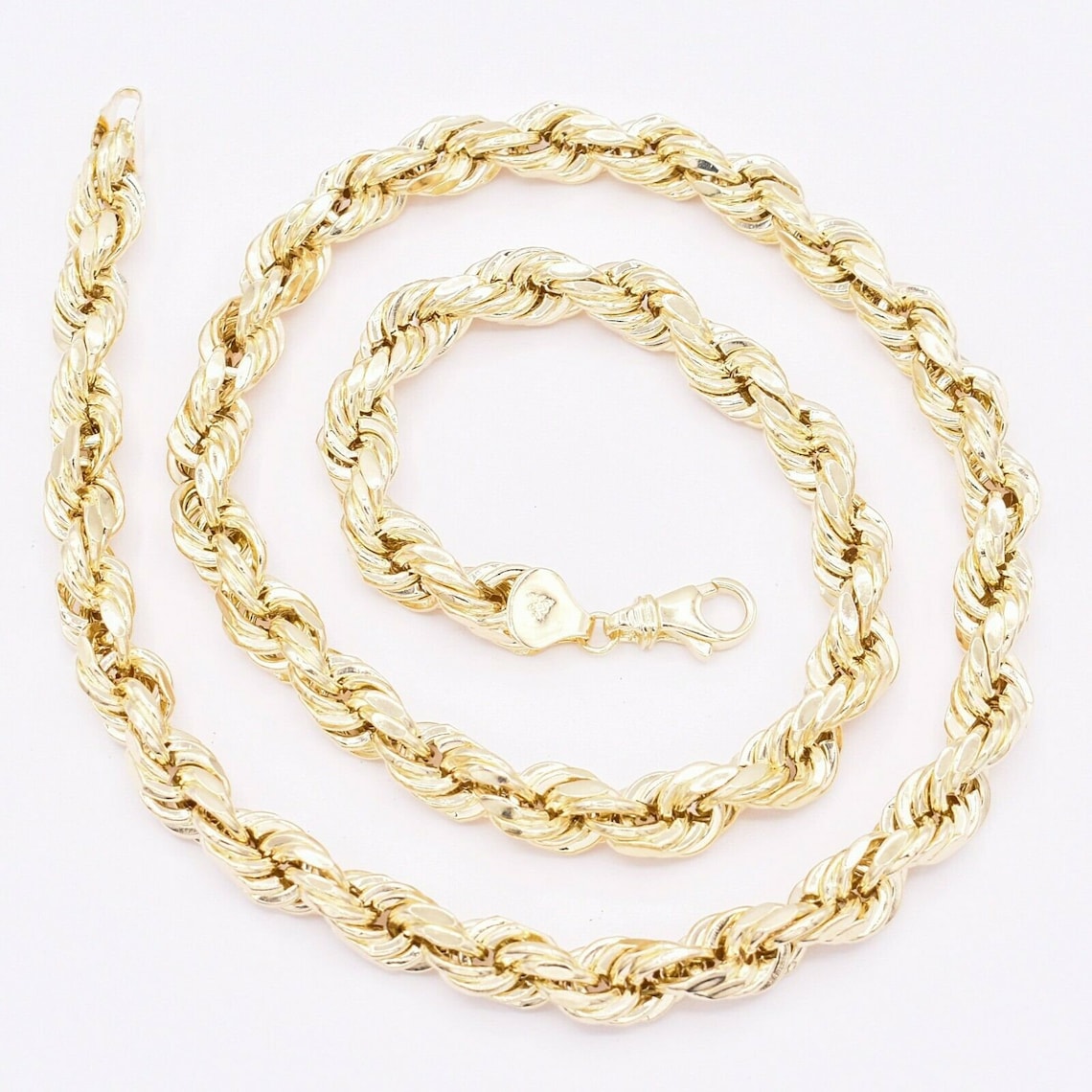 8mm Italian Rope Link Chain Pendant Necklace Real 10K Yellow Gold ...