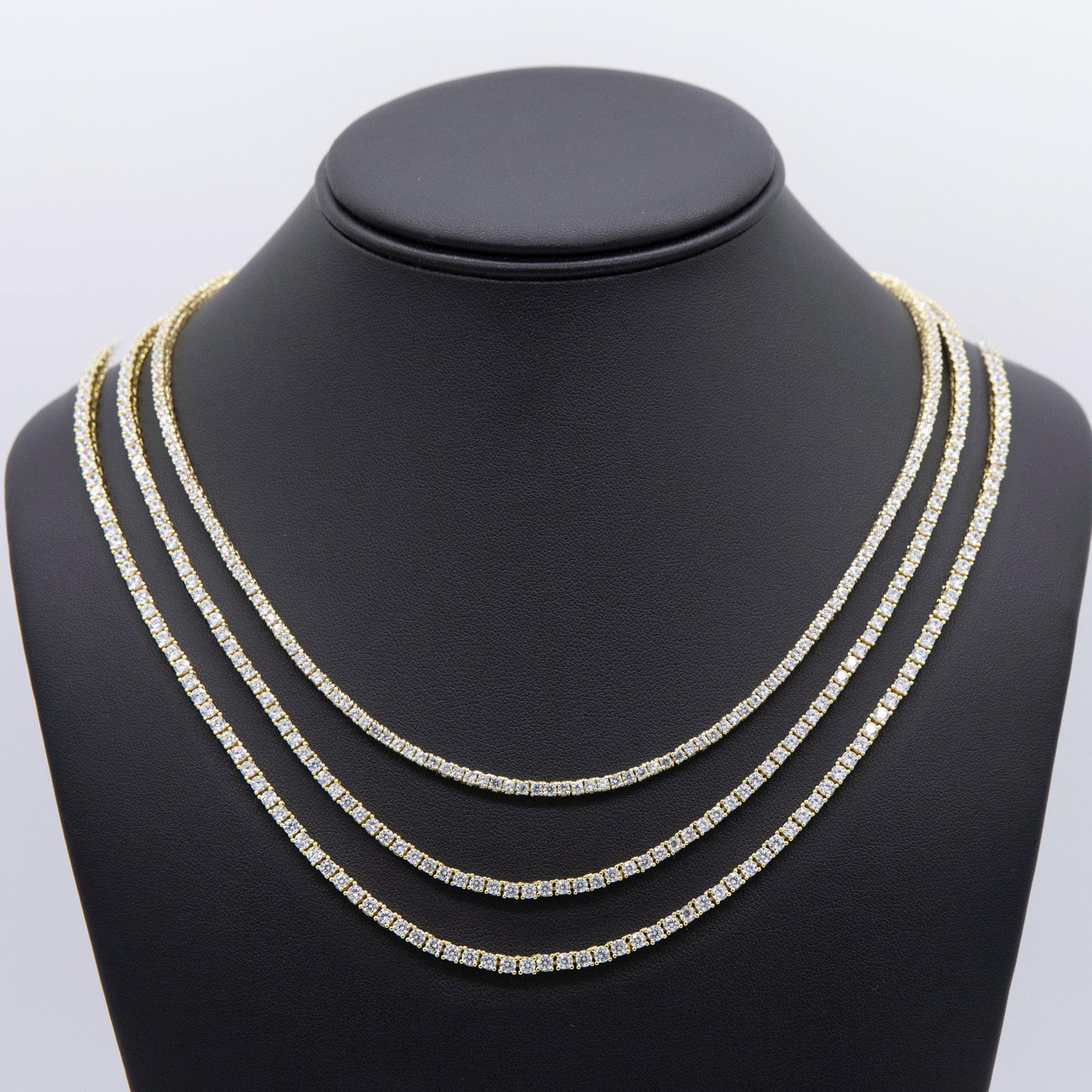 ラウンドカット CZ テニスチェーンネックレス 14K イエローゴールド 
