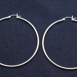 2 3/8" 2mm X 60mm Plain Polished Round Hoop Earrings Real 925 Sterling Silver