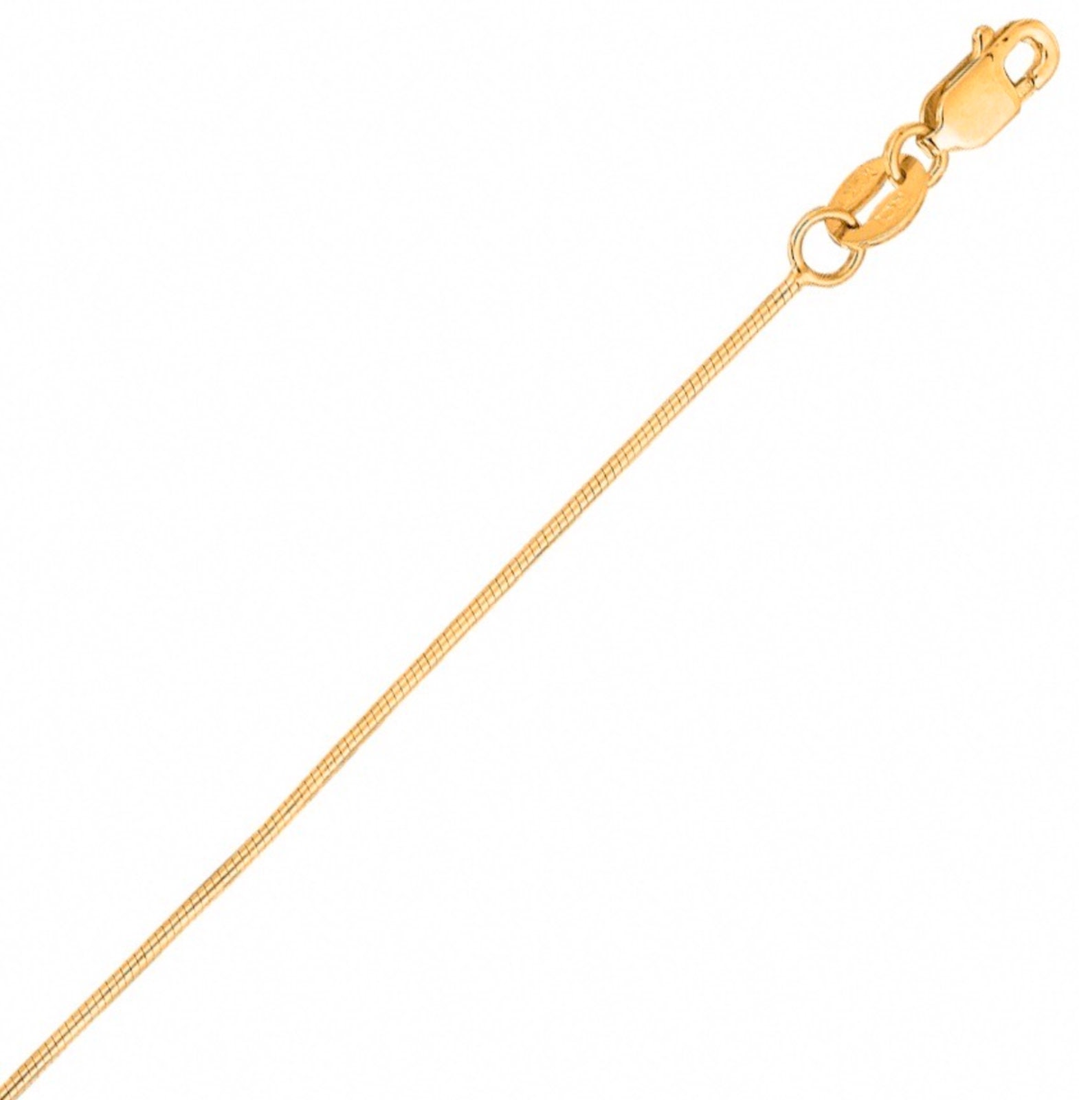 0.9 mm ラウンド スネーク チェーン ネックレス 本物の 14K イエロー