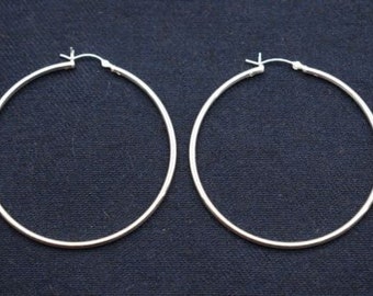 2mm X 55mm Plain Polished Round Hoop Earrings Real 925 Sterling Silver
