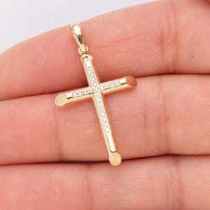 Pendentif croix en or massif 14 carats et CZ poli or jaune toutes les tailles