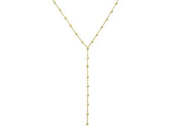 Collar de cuentas ajustable Lariat de oro amarillo real de 14 quilates de 18"
