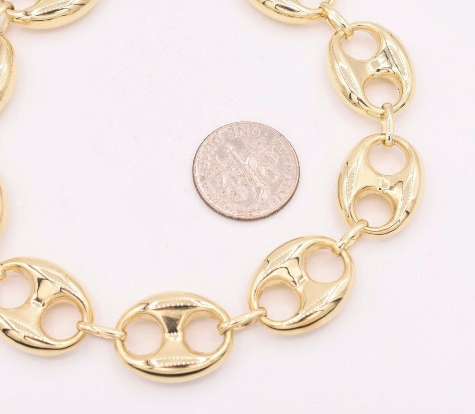 15mm Puffed Mariner Anchor Link Chain Bracelet Real 10K Yellow Etsy