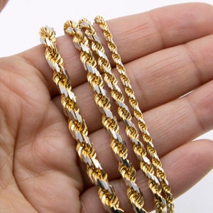14K Solid Gold Diamond-Cut Rope Chain Necklace Real 14K Yellow White Gold All Sizes