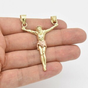 2 1/2&quot; Textured Jesus Crucifix Pendant Real Solid 10K Yellow Rose Gold
