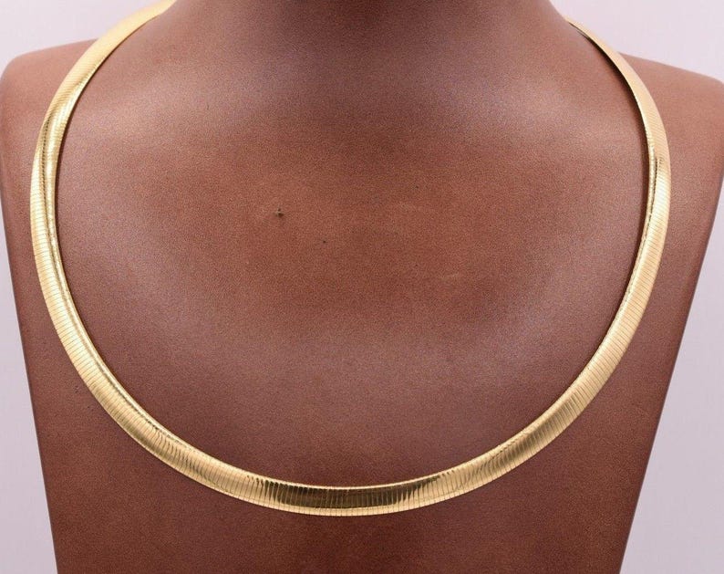 6mm Italian Reversible Omega Chain Necklace 14K Yellow Gold Clad Silver 925 image 7