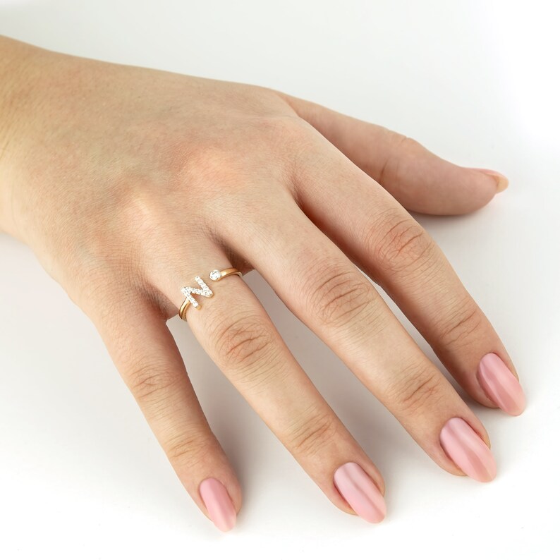 Initial Rings All Letters AZ Ring Adjustable Real 14K Yellow Etsy