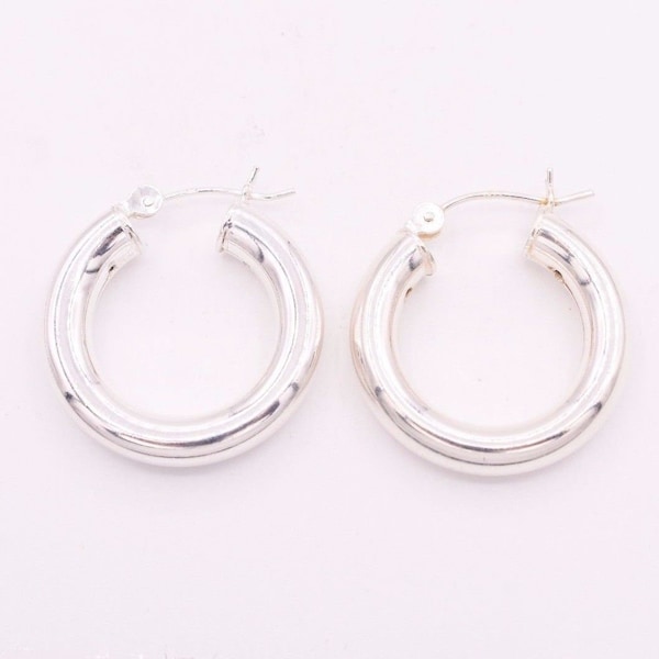 1" 4mm X 25mm Plain Bold Thick Round Hoop Earrings Real Sterling Silver