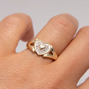 Cut-Out Heart Ring Real 10K Yellow White Gold Size 7
