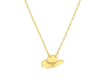 Mini Cowboy Hat Adjustable Necklace Real 14K Yellow Gold