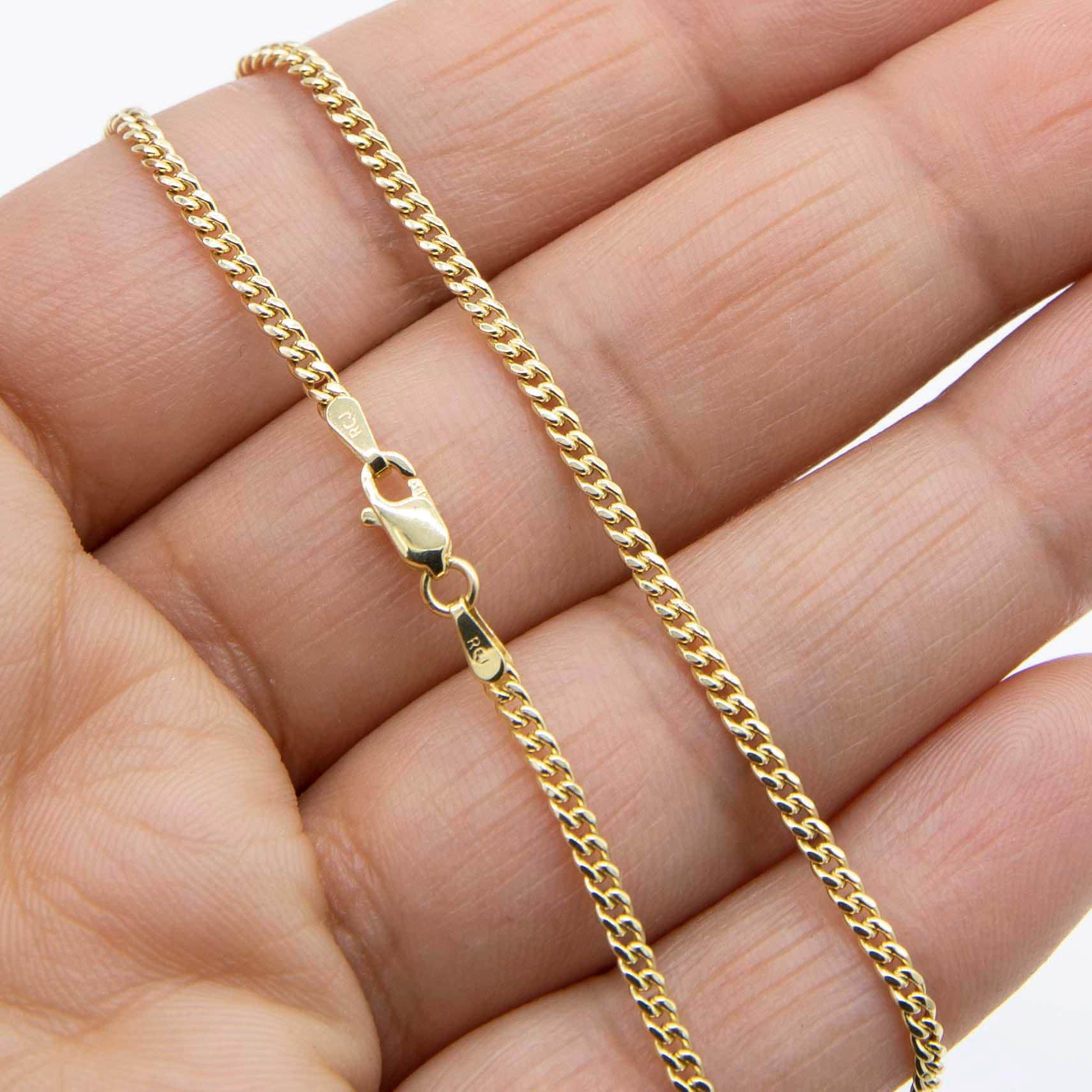2 mm マイアミ キューバン リンク チェーン ネックレス 本物の 14K