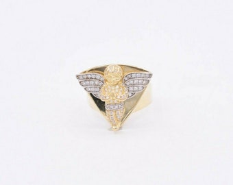 Herren Dreieck Engel CZ Ring Real Solid 10K Gelb Weiß Gold ALLE GRÖßEN