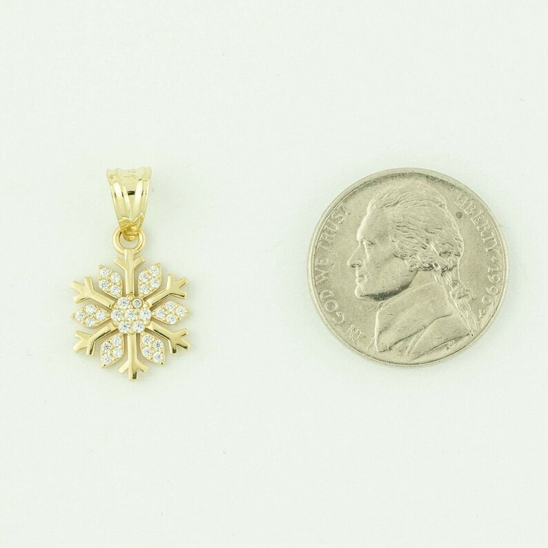 Snowflakes CZ Charm Pendant Real Solid 10K Yellow Gold 1