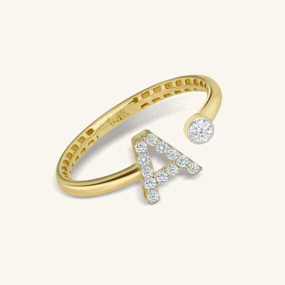 Initial Rings All Letters AZ Ring Adjustable Real 14K Yellow Etsy