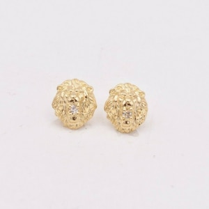 Roaring Lion Head CZ Ohrstecker Echt Massiv 10K Gelbgold 2.00 Gramm